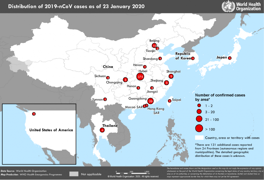 Situazione pandemia Covid-19 in Cina il 23-1-20