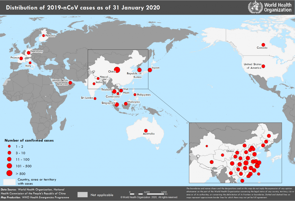 Spread pandemia Covid-19 il 31-1-20