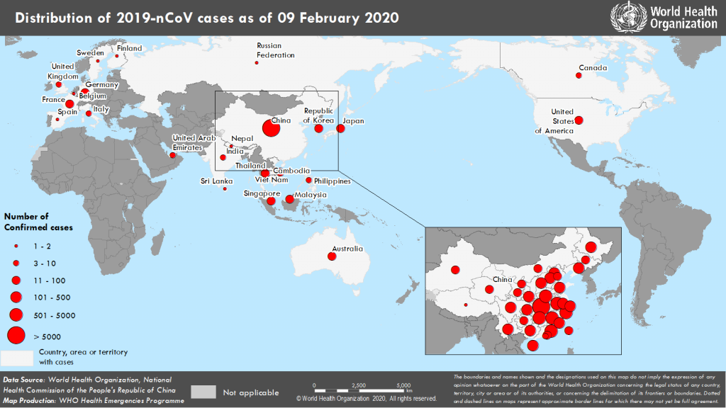 Spread pandemia Covid-19 il 9-2-20